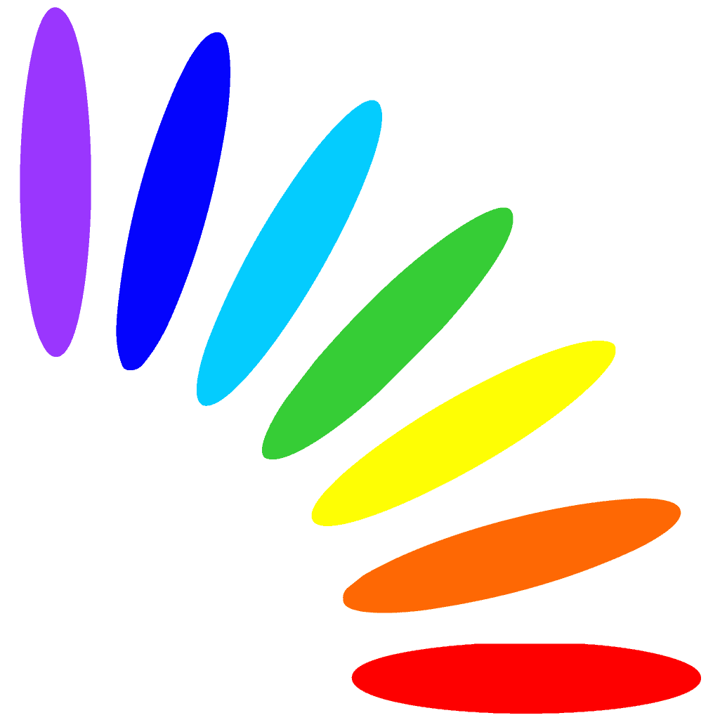 Bunte, bogenförmige Farbkleckse auf schwarzem Hintergrund.