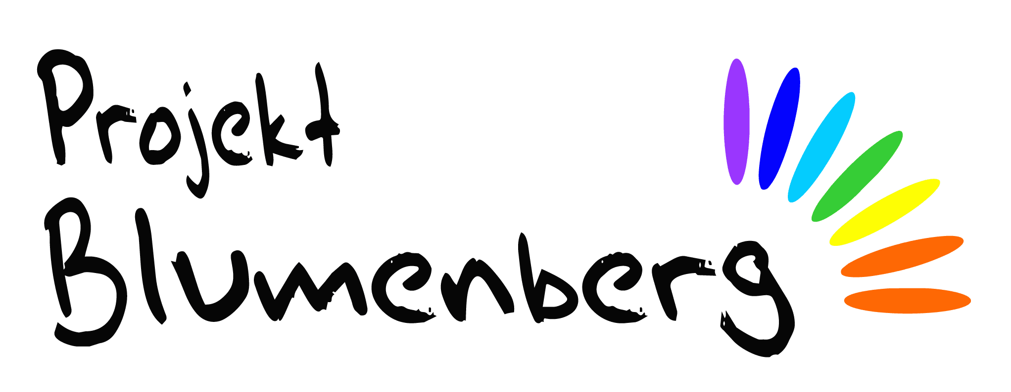 Projekt Blumenbergs Logo mit buntem Farbkreis und handgeschriebenem Schriftzug.